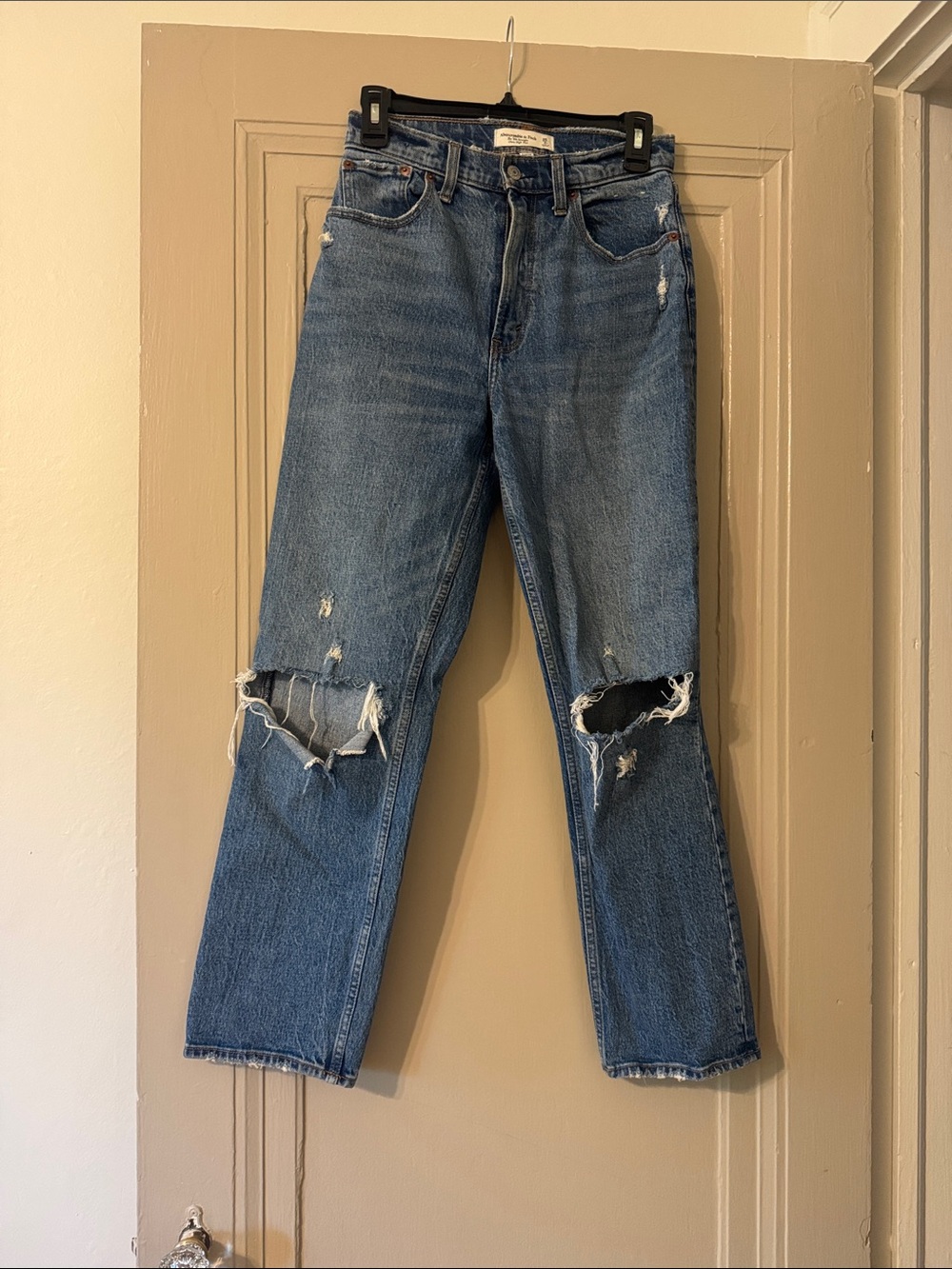 Abercrombie & Fitch Distressed Blue Straight-Leg Jeans